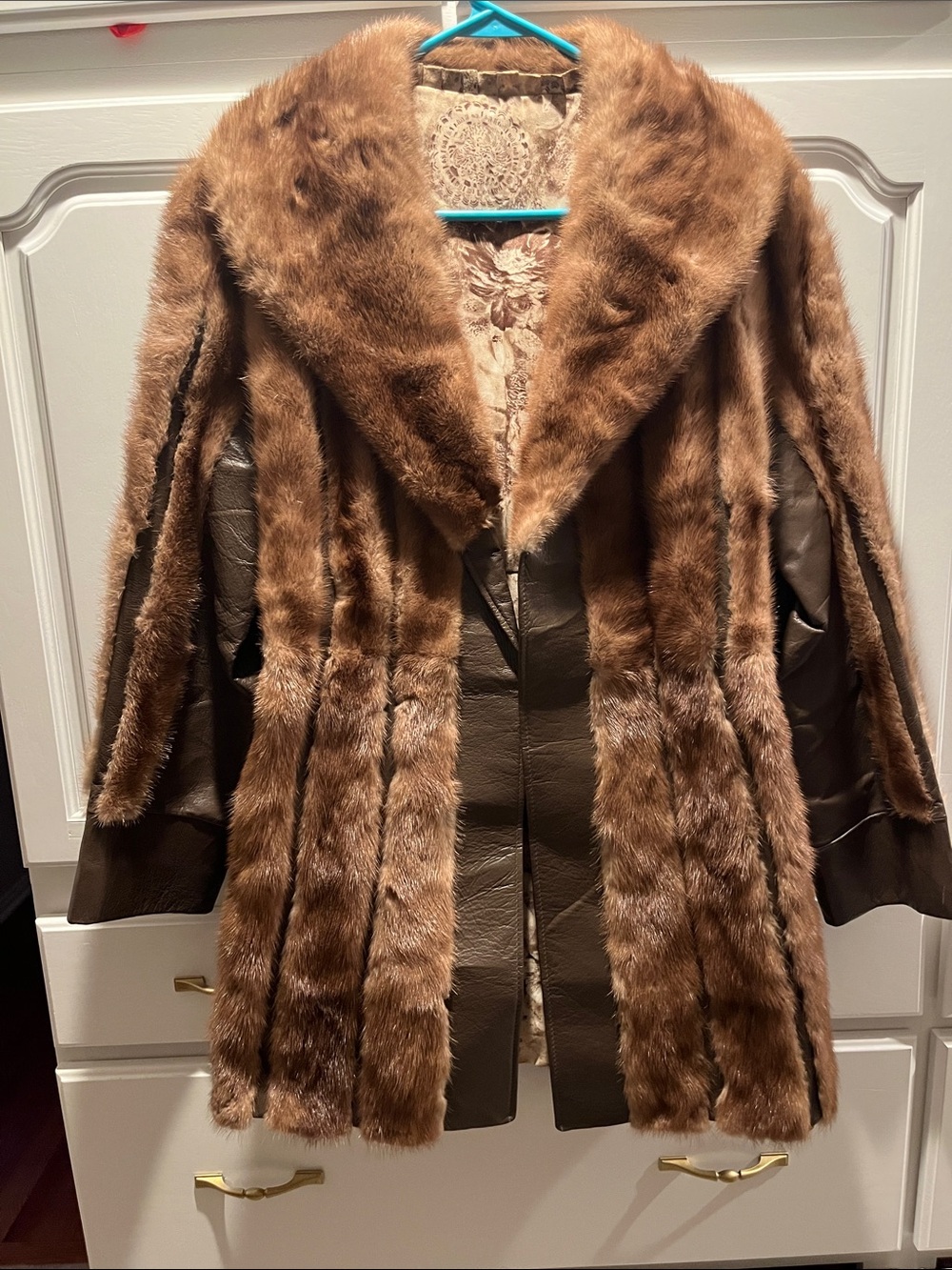 Vintage Leather and Mink Fur Panel Coat